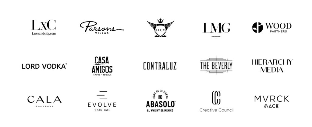 A bunch of logos that are in black and white